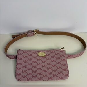 Michael Kors Pink Logo Mini Belt Bag with Gold Hardware